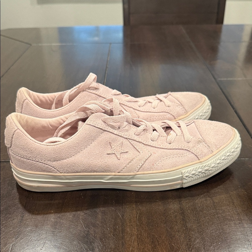 Low-Top Suede Sneakers in Pale Pink